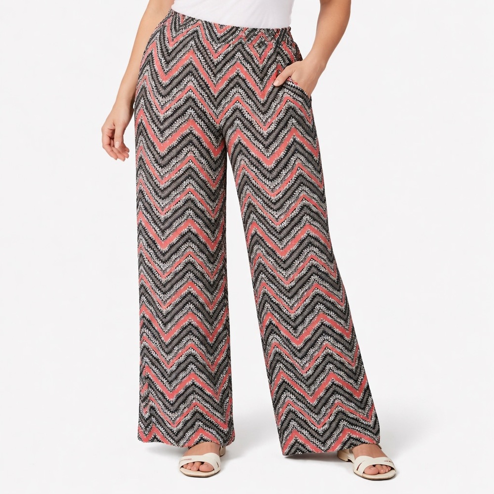 Mossimo XXL Wide Leg Pants Chevron Boho Print Smocked Waist